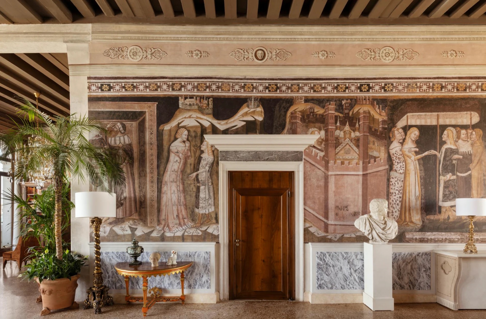 Wall frescoes in the Suite del Doge at Airelles Palladio, Venice