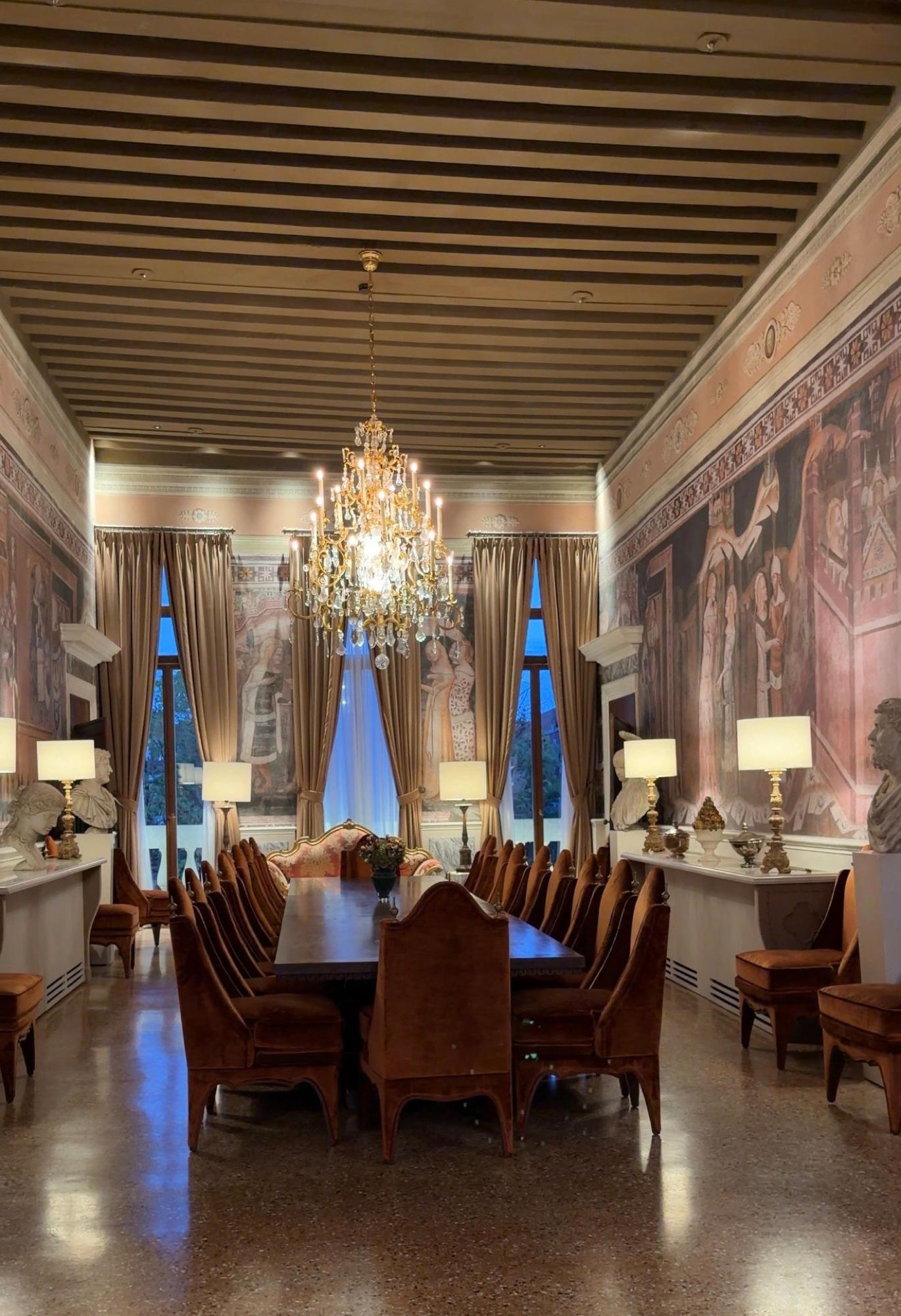 A frescoed dining room at Airelles Palladio