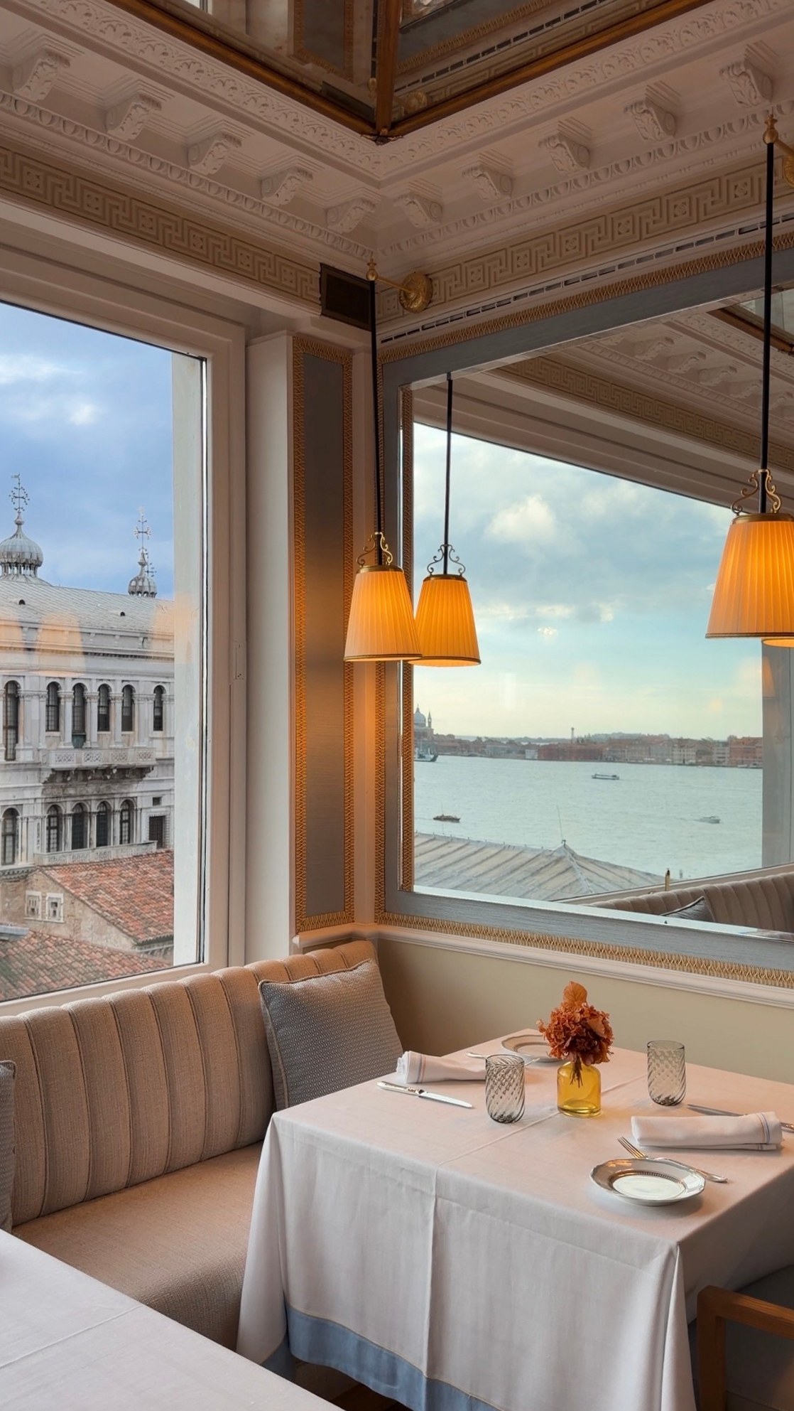 A table at Terrazza Danieli with San Marco and the lagoon