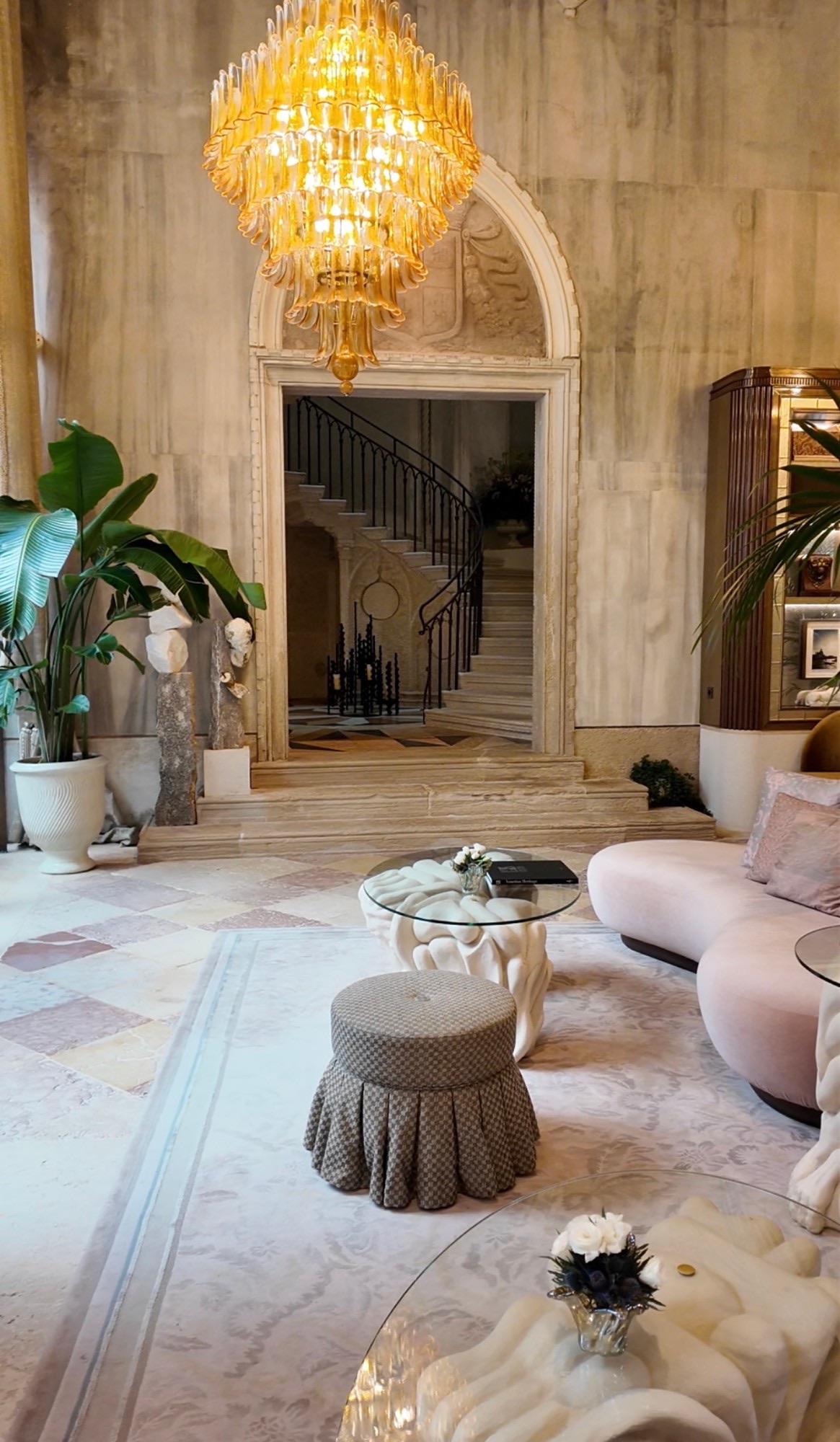 The lobby staircase at Orient Express Venice