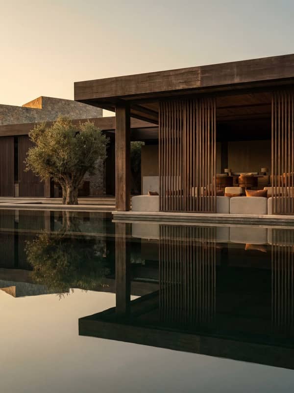 Kensho Paros — pool pavilion at dusk