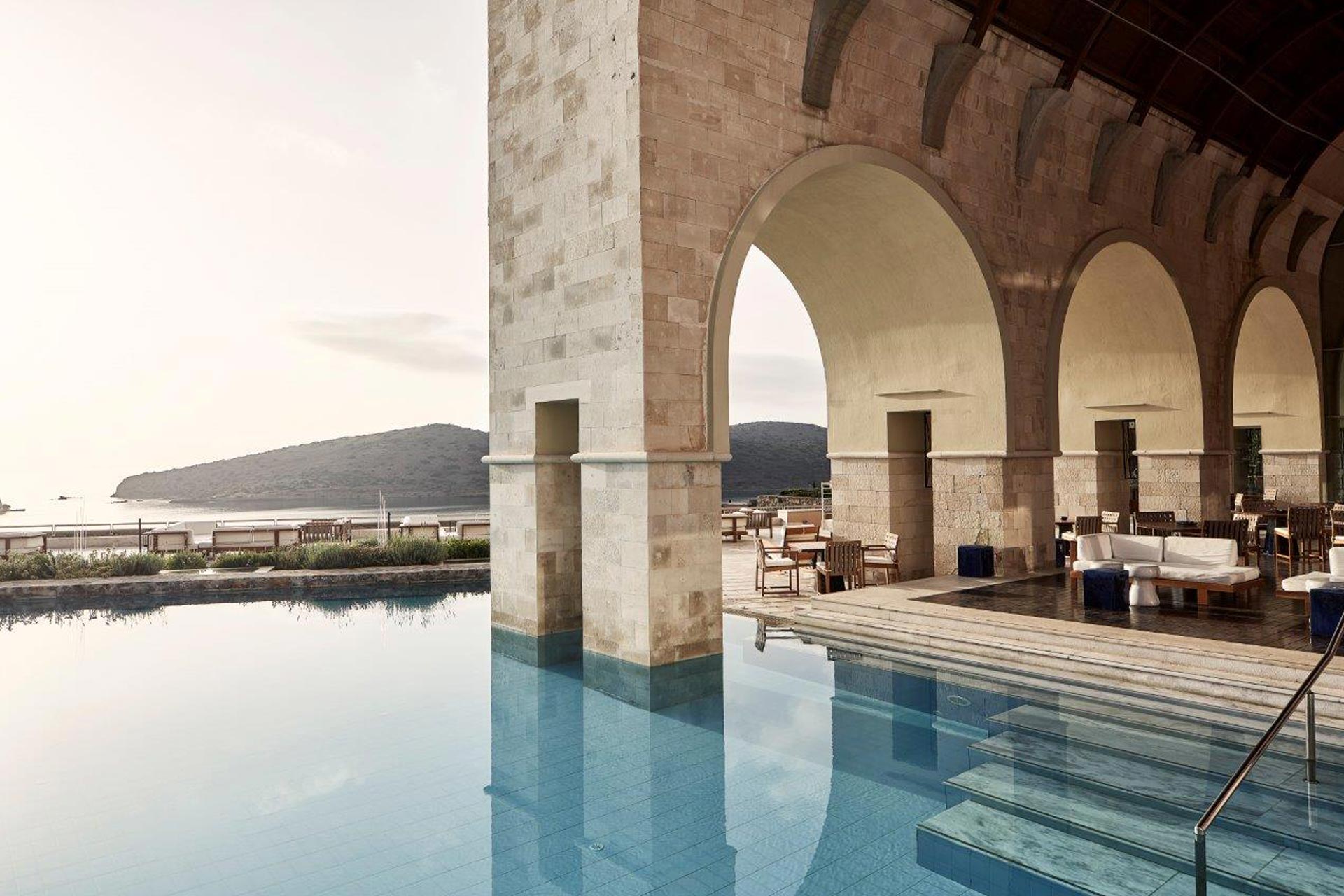 Rosewood Blue Palace — arches over the pool, Elounda, Crete