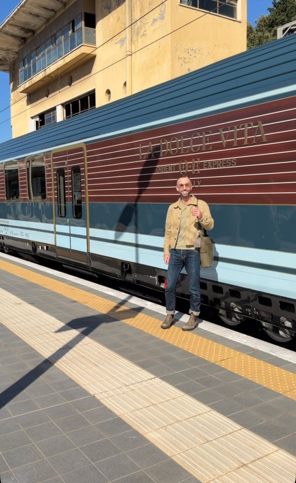 Keith on the platform beside La Dolce Vita Orient Express in Rome, October 2026